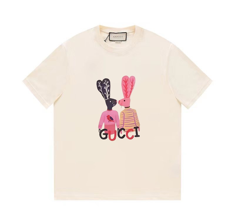 Gucci mirror quality
 Clothing T-Shirt Apricot Color Black Printing Unisex Spring/Summer Collection Fashion Short Sleeve