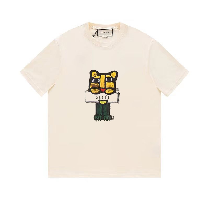 Gucci 7 Star
 Clothing T-Shirt Apricot Color Black Printing Unisex Spring/Summer Collection Fashion Short Sleeve