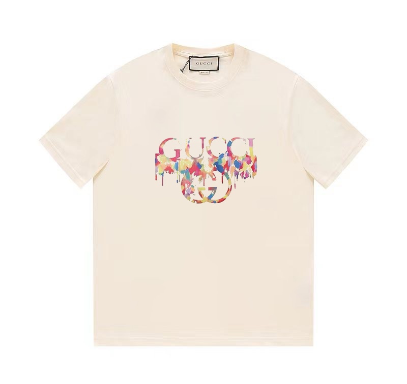Gucci Knockoff
 Clothing T-Shirt Perfect Replica
 Apricot Color Black Printing Unisex Spring/Summer Collection Fashion Short Sleeve