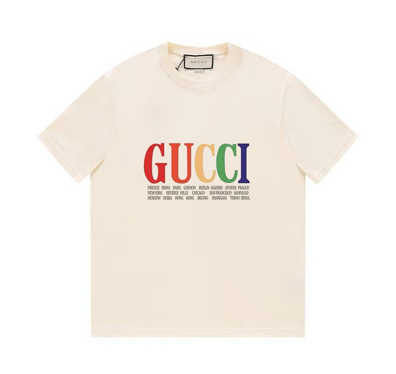 Gucci Clothing T-Shirt Apricot Color Black Printing Unisex Spring/Summer Collection Fashion Short Sleeve