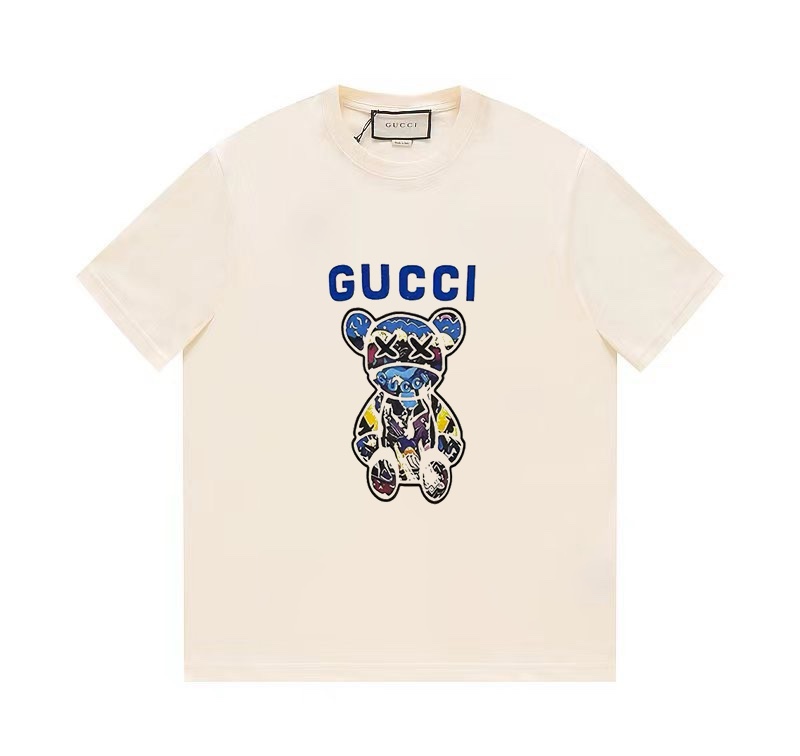 Gucci Clothing T-Shirt Apricot Color Black Printing Unisex Spring/Summer Collection Fashion Short Sleeve