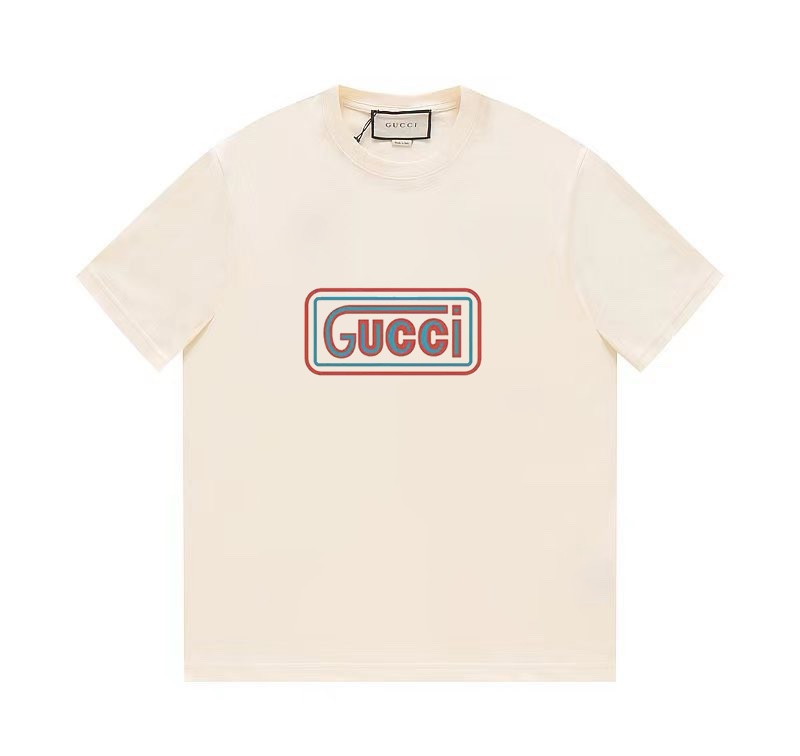 Gucci Clothing T-Shirt Apricot Color Black Printing Unisex Spring/Summer Collection Fashion Short Sleeve