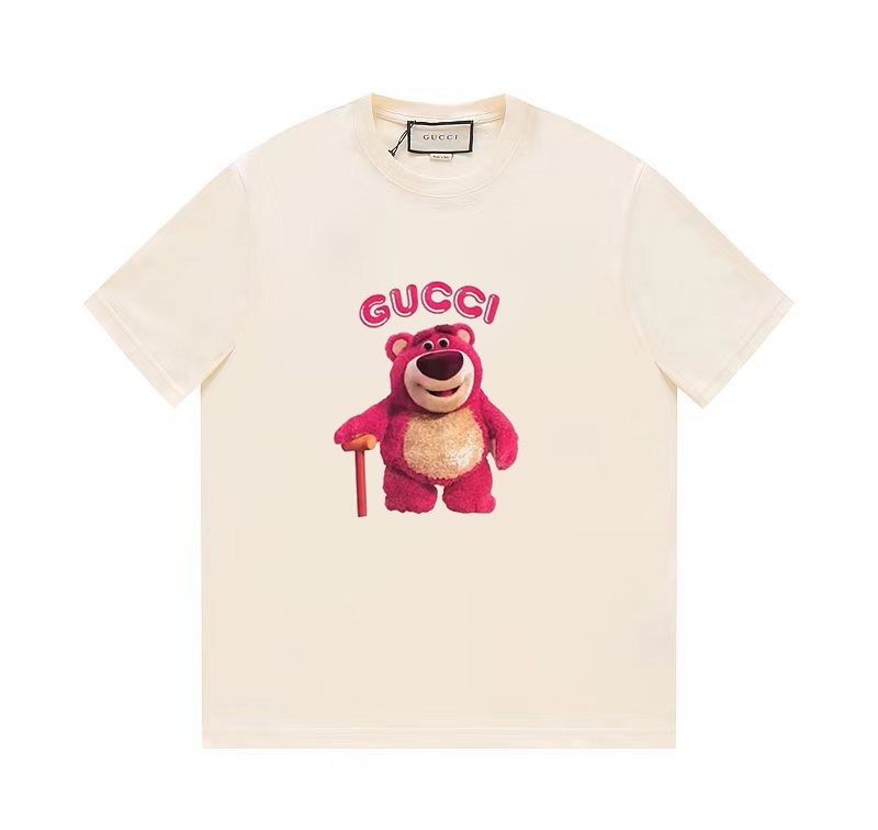 Gucci Clothing T-Shirt Apricot Color Black Printing Unisex Spring/Summer Collection Fashion Short Sleeve