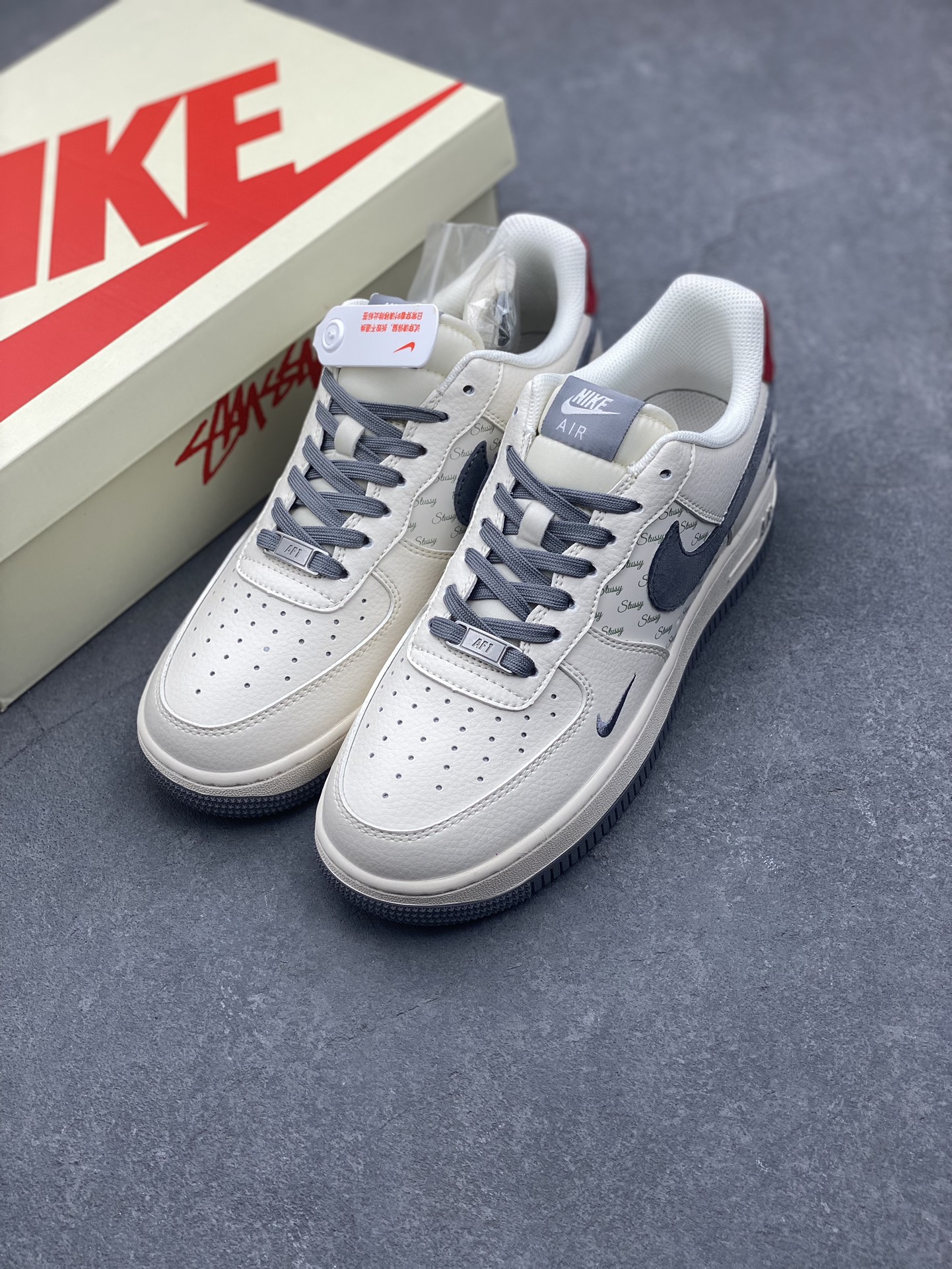 Nike Air Force 1 '07 Low Stussy Collab Sneakers - Cream/Grey/Red 9 i1728845910 1145 0