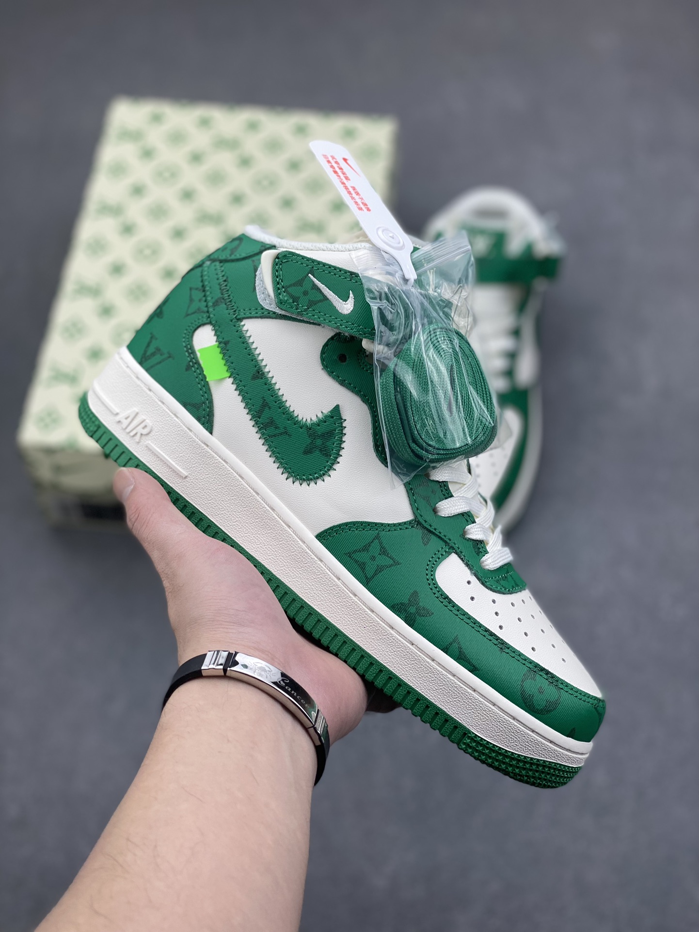 Louis Vuitton x Nike Air Force 1 Mid '07 Green Custom Sneakers 2 i1734108918 6313 3