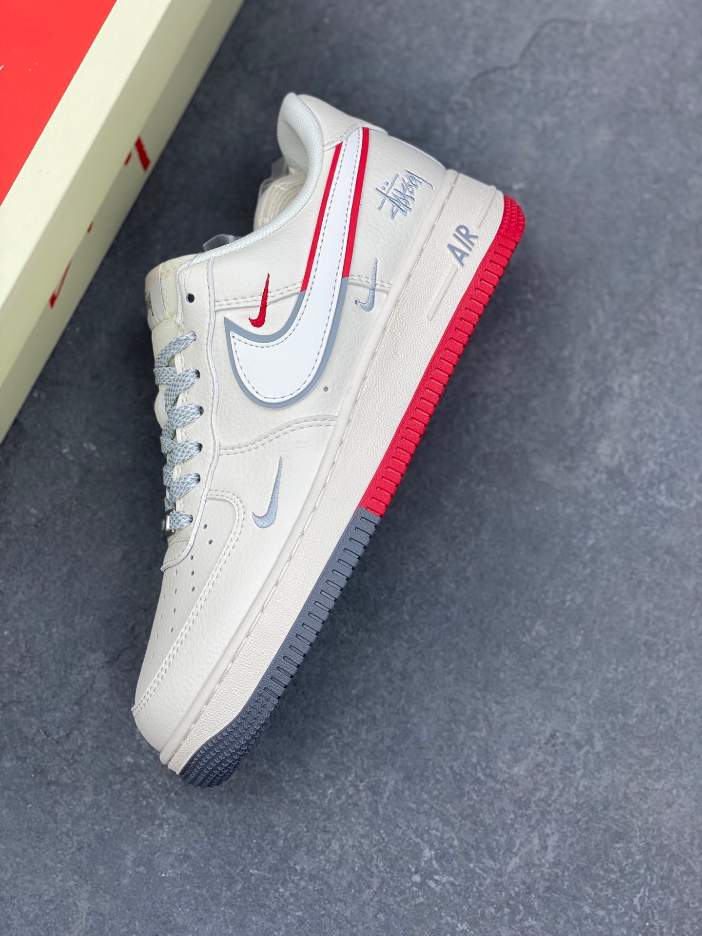 Nike Air Force 1 '07 Low Stussy Collab Sneakers - Cream/Grey/Red 8 i1736368375298 3910 0 6