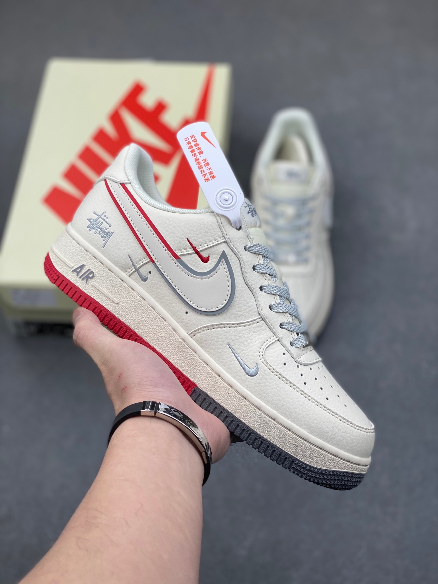 Nike Air Force 1 '07 Low Stussy Collab Sneakers - Cream/Grey/Red 2 i1736368375298 7811 0 0