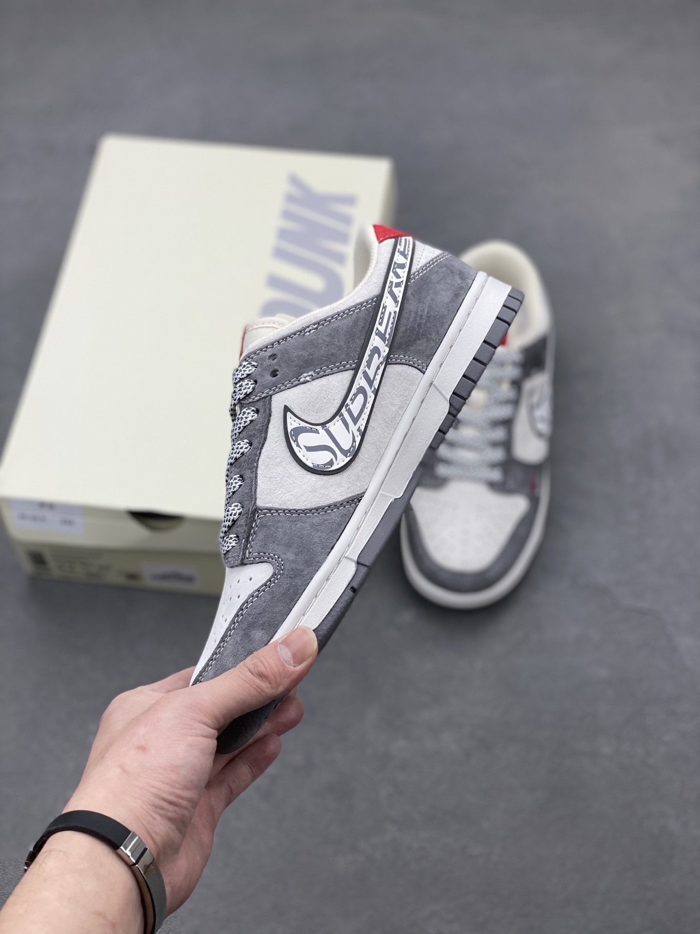 Nike SB Dunk Low x Stone Island x Supreme Grey Red Sneakers 4 i1739655727673 7155 0 2
