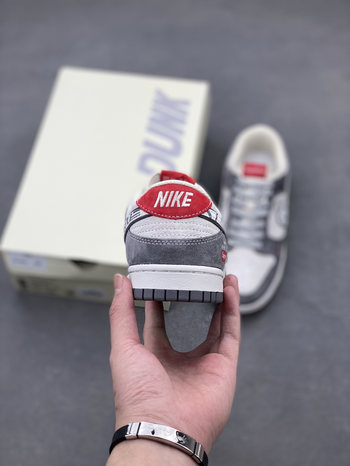 Nike SB Dunk Low x Stone Island x Supreme Grey Red Sneakers 5 i1739655727675 1684 0 3