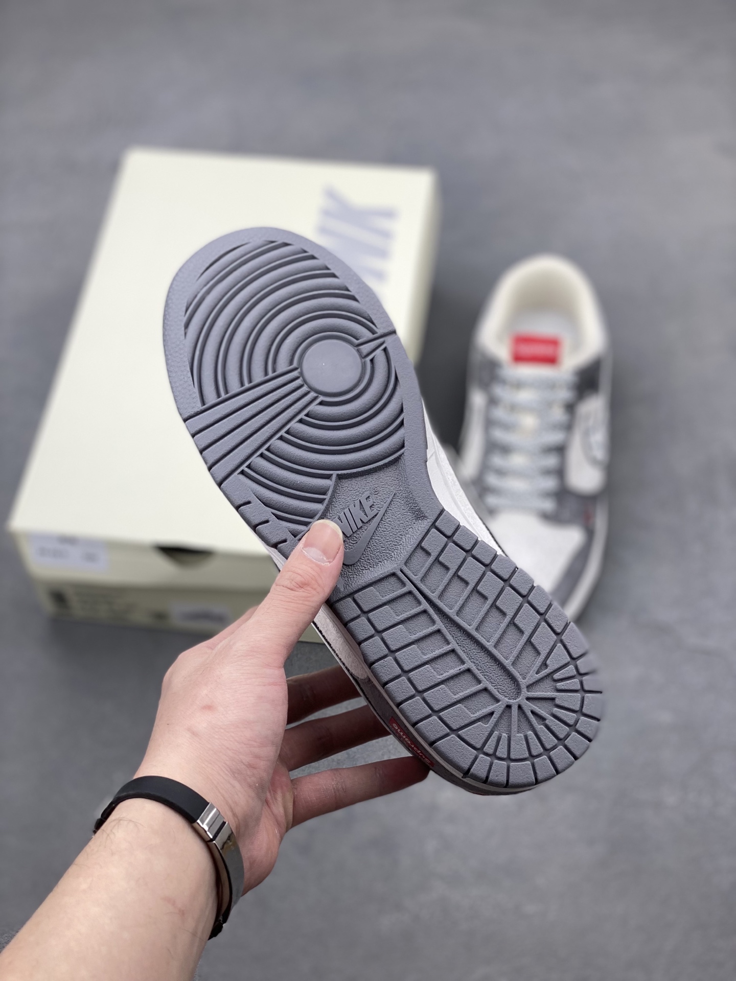 Nike SB Dunk Low x Stone Island x Supreme Grey Red Sneakers 7 i1739655734597 3 0 5