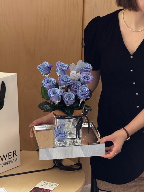 Romantic Forever: 11 Preserved Purple Roses in Acrylic Gift Box - Perfect Gift