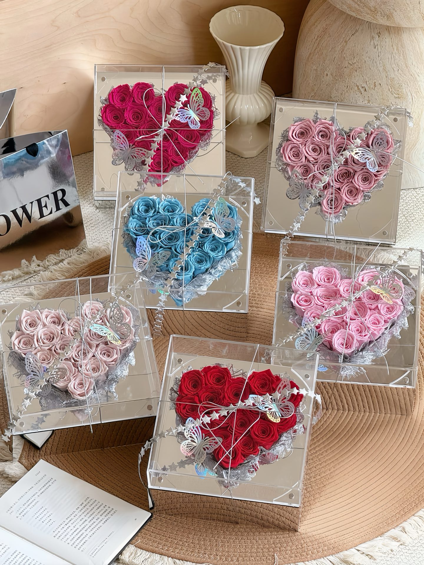Eternal Love: Heart-Shaped Preserved Rose Flower Box with Acrylic Case 2 i1755485519507 5484 0 8