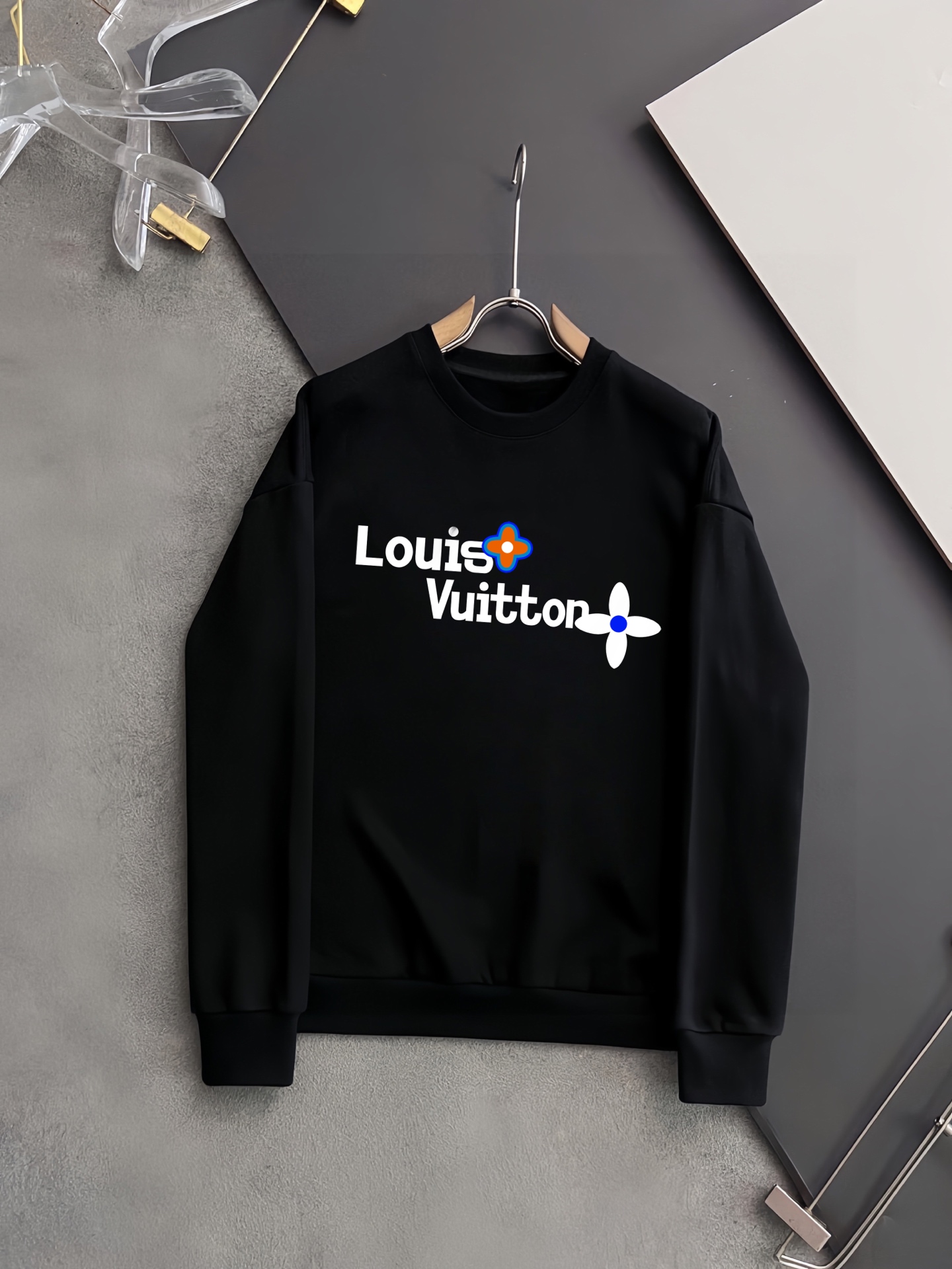 LV 驴牌 個性デザイン 秋冬用 400g純綿ラウンドネック衛衣