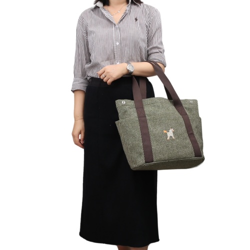 Striped Tote Diaper Bag with Dog Embroidery, Large Capacity Travel Bag 1 Striped Tote Diaper Bag with Dog Embroidery, Large Capacity Travel Bag