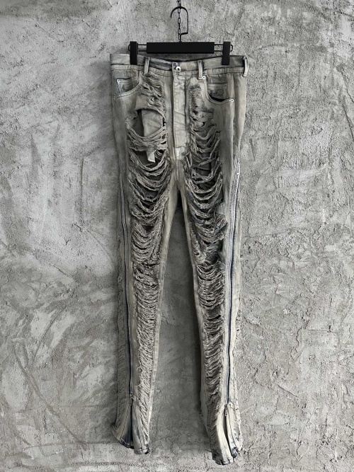 RICK OWENS DEKSHDW 2023SS Jean Évasé Délavé Détruit avec Fermetures Éclair 1 RICK OWENS DEKSHDW 2023SS Jean Évasé Délavé Détruit avec Fermetures Éclair