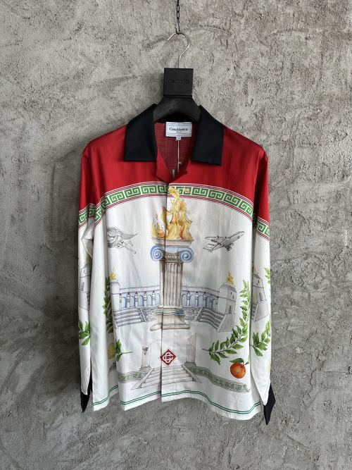 Chemise Casablanca à Manches Longues en Coton avec Motif Flammes et Imprimés 1 Chemise Casablanca à Manches Longues en Coton avec Motif Flammes et Imprimés