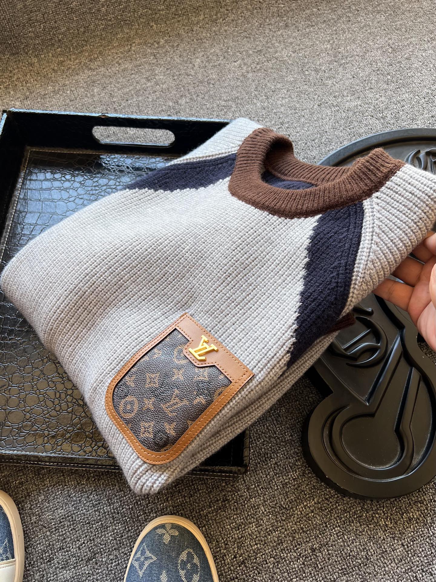 Louis Vuitton Sweater - Color Block Wool Knit, Designer Luxury