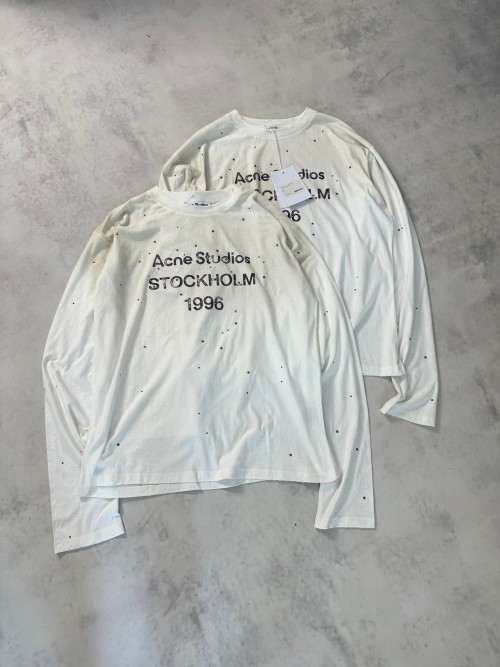 Acne Studios 1996 Distressed Rhinestone Long Sleeve T-Shirt, White, Unisex 1 Acne Studios 1996 Distressed Rhinestone Long Sleeve T-Shirt, White, Unisex