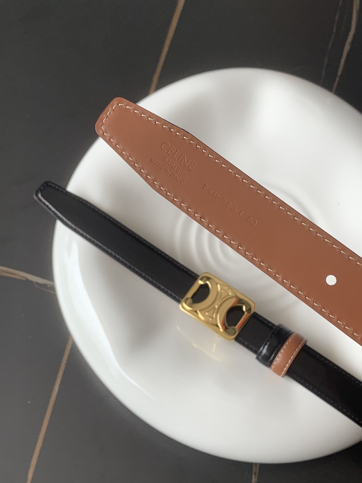 Celine 代购级 赛琳Celine 女士腰带 纯铜凯旋门双面平纹 小牛皮 完美走线 宽度2.5Cm