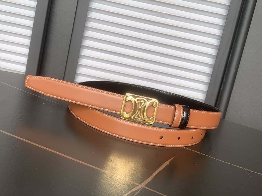 Celine 代购级 赛琳Celine 女士腰带 纯铜凯旋门双面平纹 小牛皮 完美走线 宽度2.5Cm