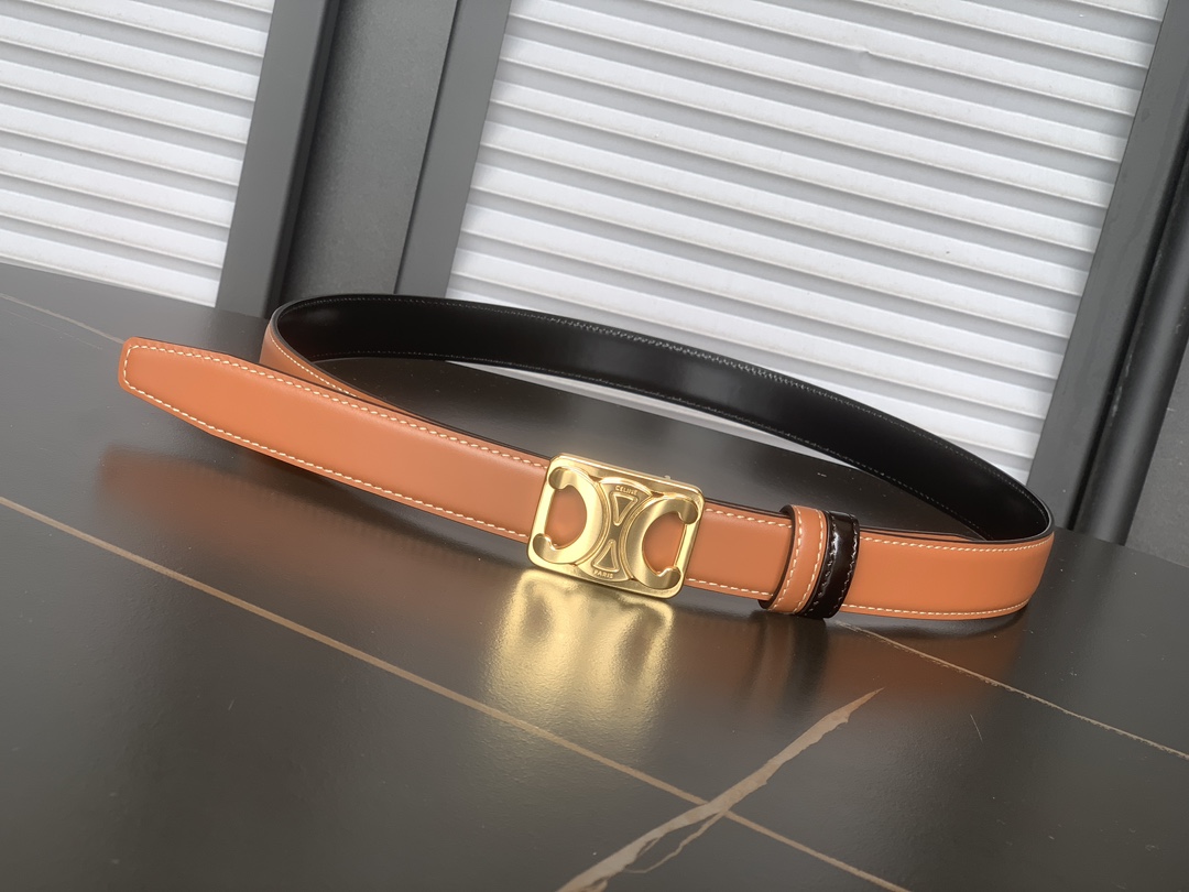 Celine 代购级 赛琳Celine 女士腰带 纯铜凯旋门双面平纹 小牛皮 完美走线 宽度2.5Cm