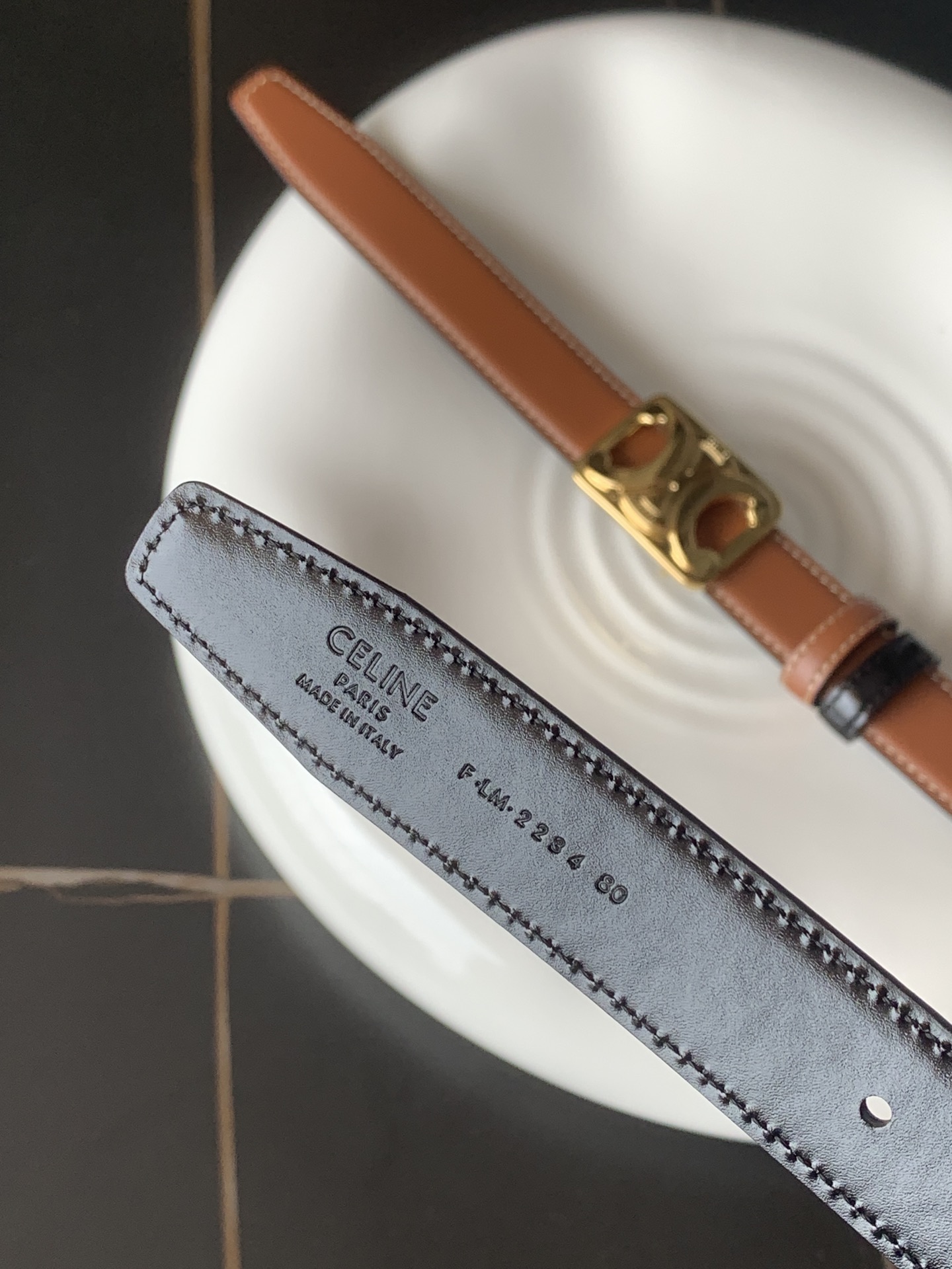 Celine 代购级 赛琳Celine 女士腰带 纯铜凯旋门双面平纹 小牛皮 完美走线 宽度2.5Cm