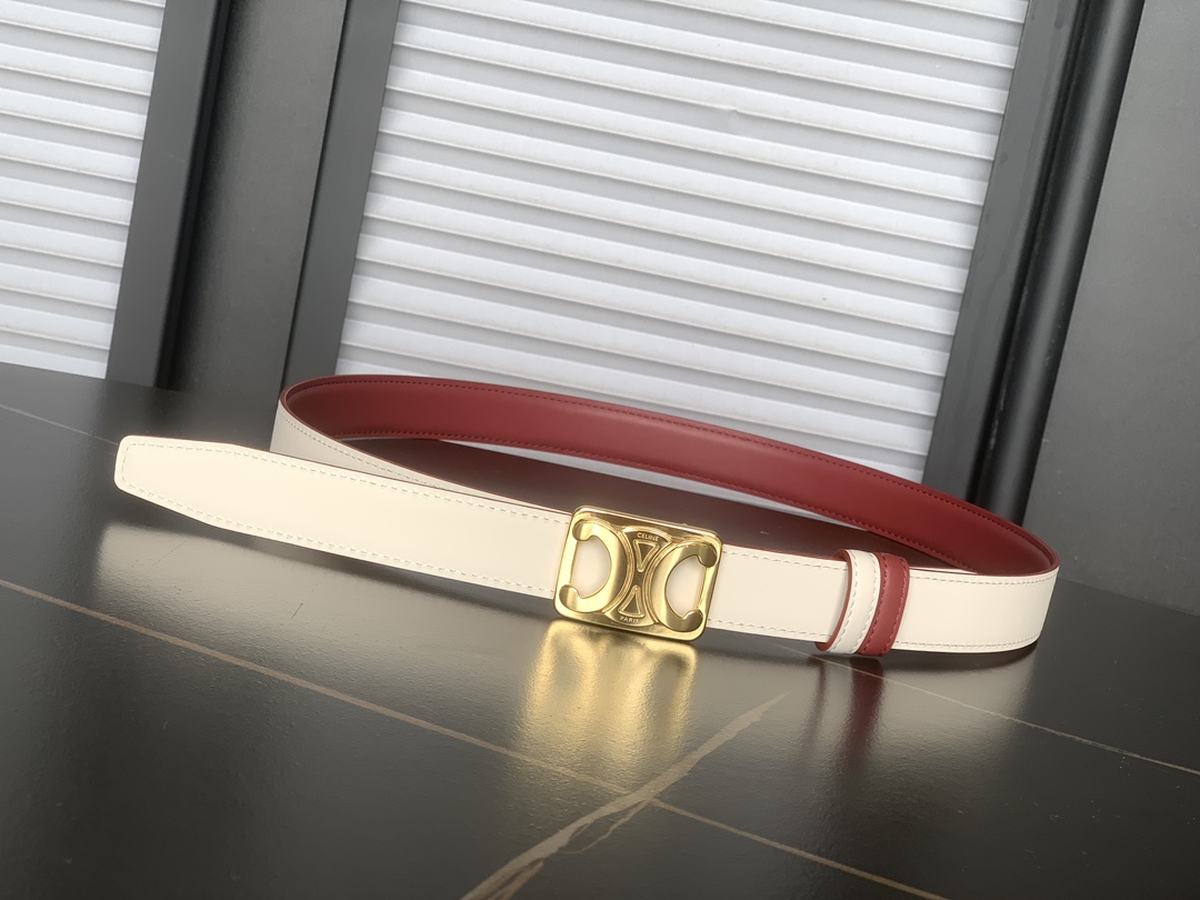 Celine 代购级 赛琳Celine 女士腰带 纯铜凯旋门双面平纹 小牛皮 完美走线 宽度2.5Cm