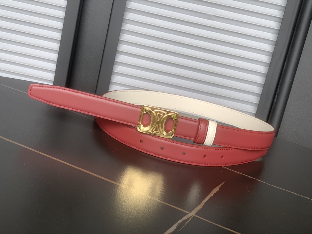 Celine 代购级 赛琳Celine 女士腰带 纯铜凯旋门双面平纹 小牛皮 完美走线 宽度2.5Cm