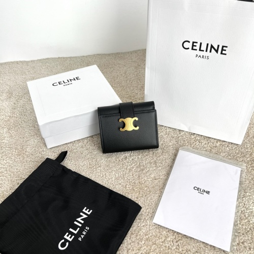 CELINE Triomphe Compact Wallet in Soft Grained Calfskin - Black 1 CELINE Triomphe Compact Wallet in Soft Grained Calfskin - Black