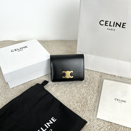 CELINE Triomphe Compact Wallet in Shiny Calfskin Leather - Black & Gold 1 CELINE Triomphe Compact Wallet in Shiny Calfskin Leather - Black & Gold