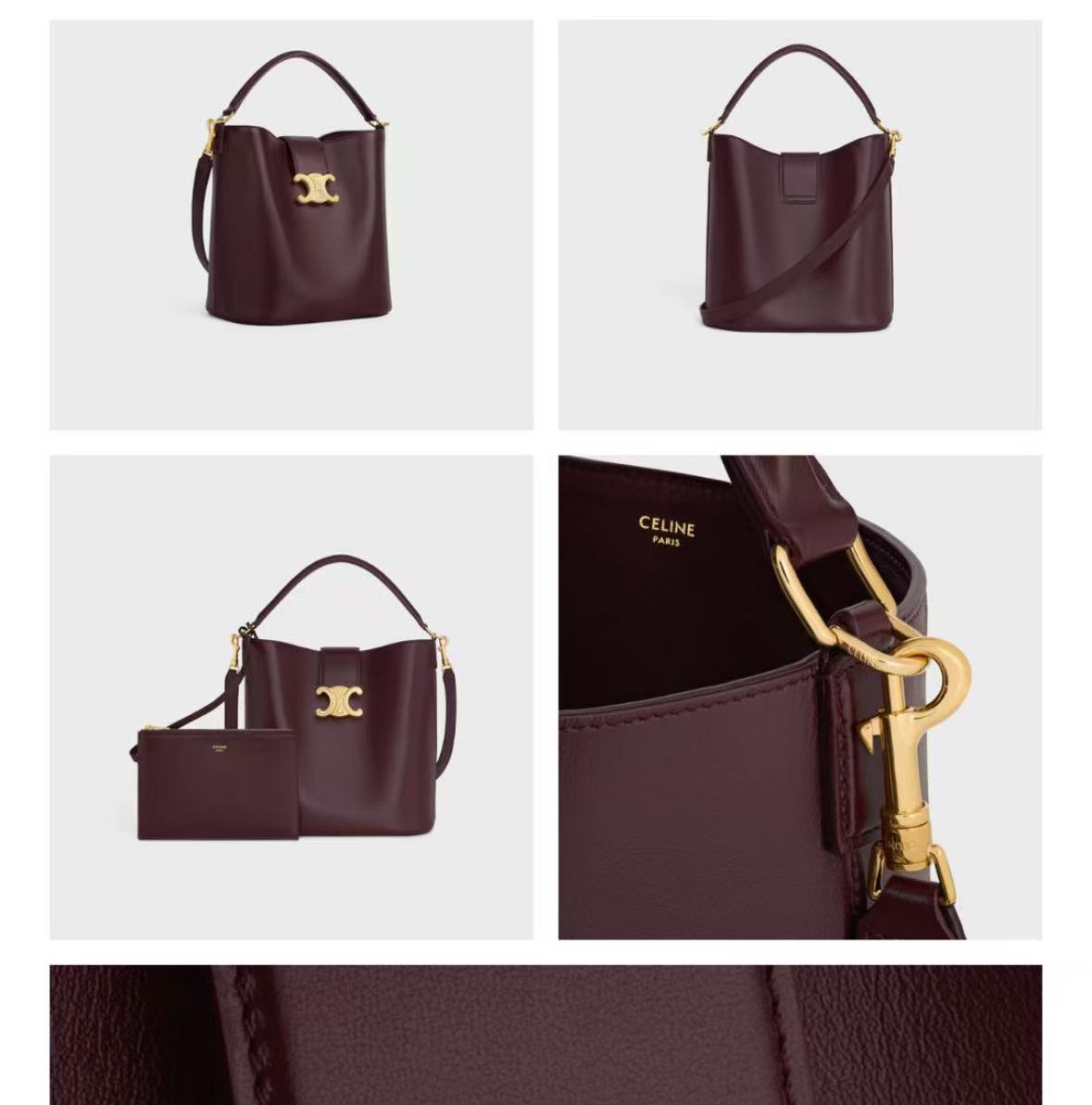 LOUISE中号光滑牛皮革手袋，28X24X16厘米，牛皮革，羊皮革衬里金色饰面，手提、肩背和斜挎，皮革