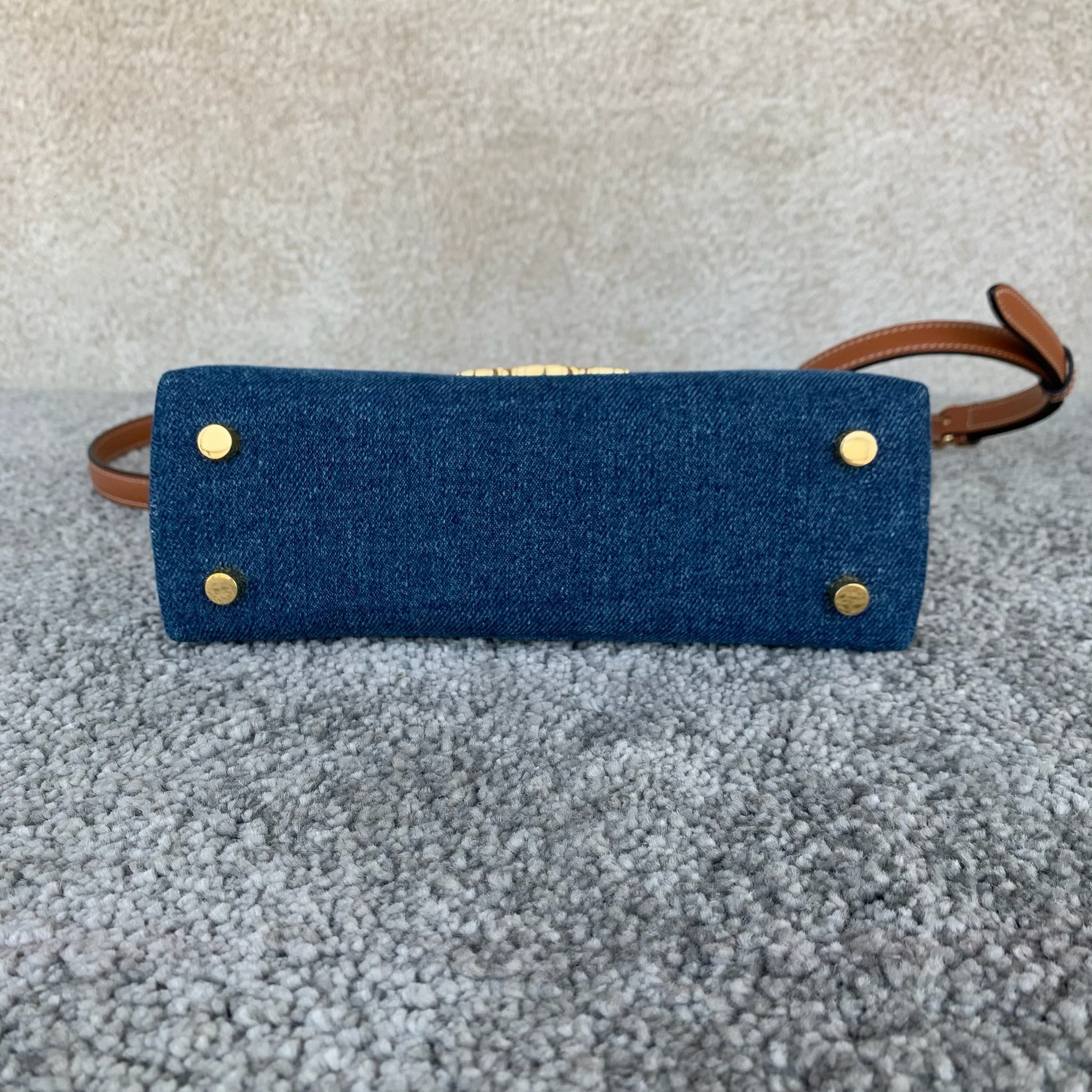 TEEN NINO手袋，牛仔蓝/棕褐色，尺寸20.5X13X8厘米， 织物，织物衬里，手提、肩背和斜挎，