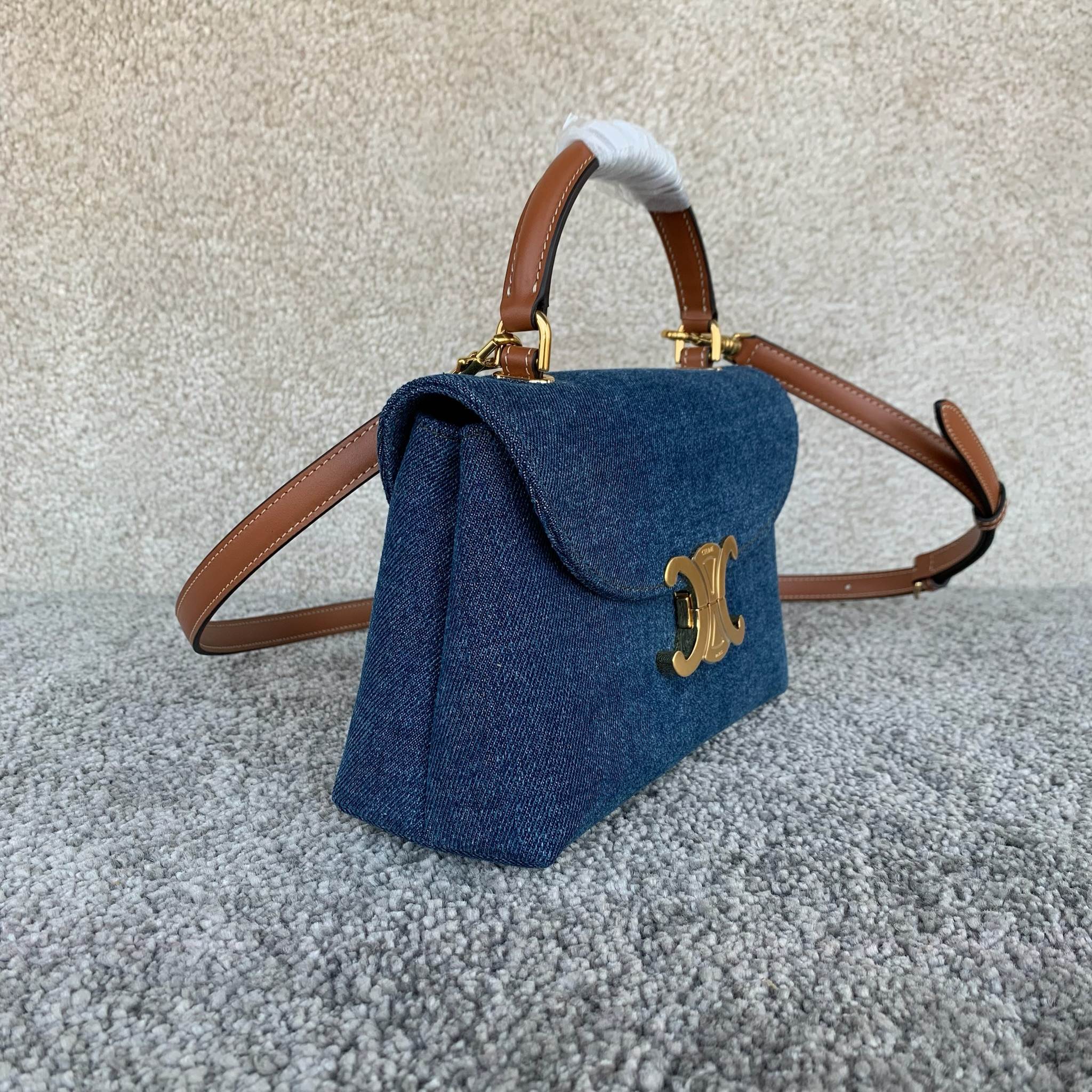 TEEN NINO手袋，牛仔蓝/棕褐色，尺寸20.5X13X8厘米， 织物，织物衬里，手提、肩背和斜挎，