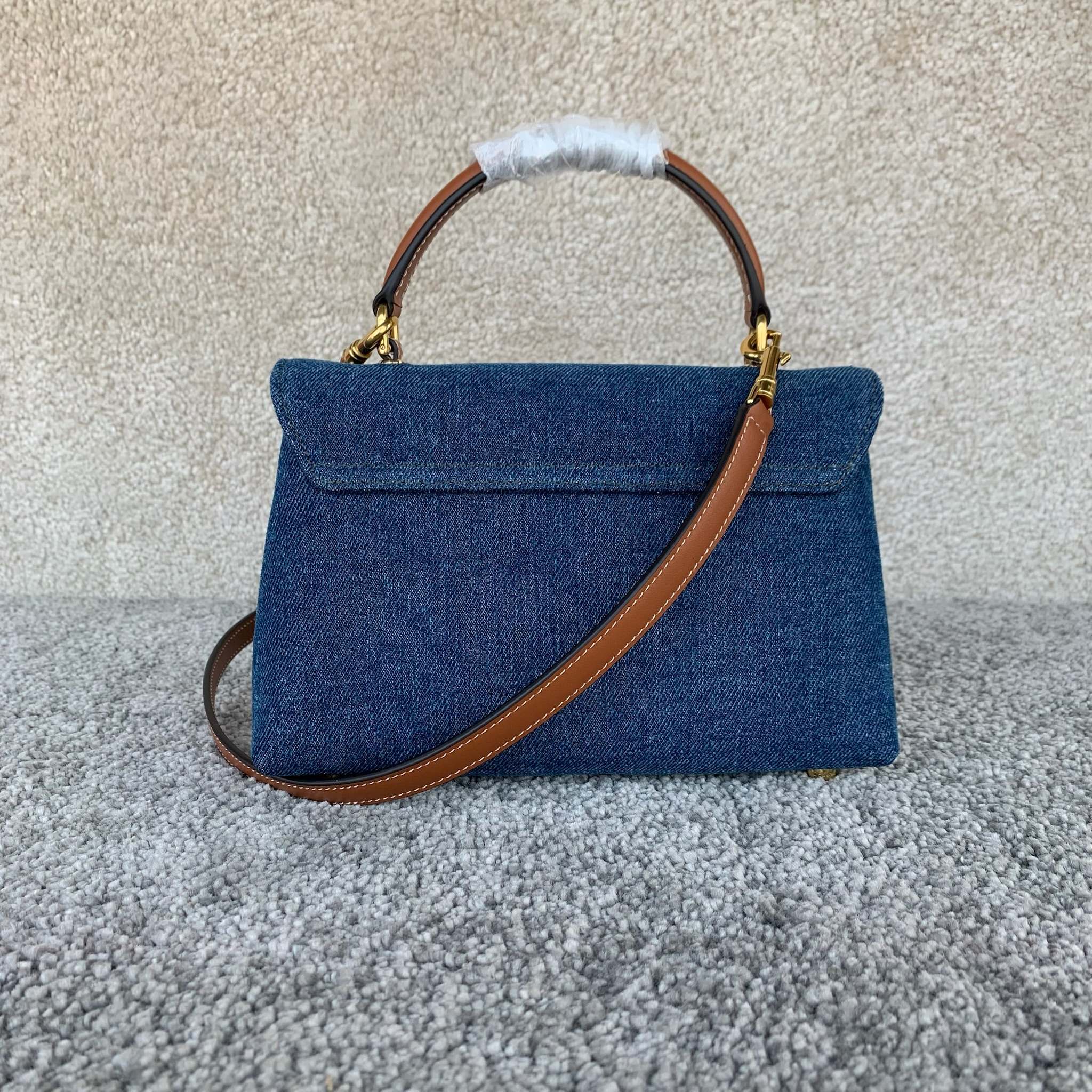 TEEN NINO手袋，牛仔蓝/棕褐色，尺寸20.5X13X8厘米， 织物，织物衬里，手提、肩背和斜挎，