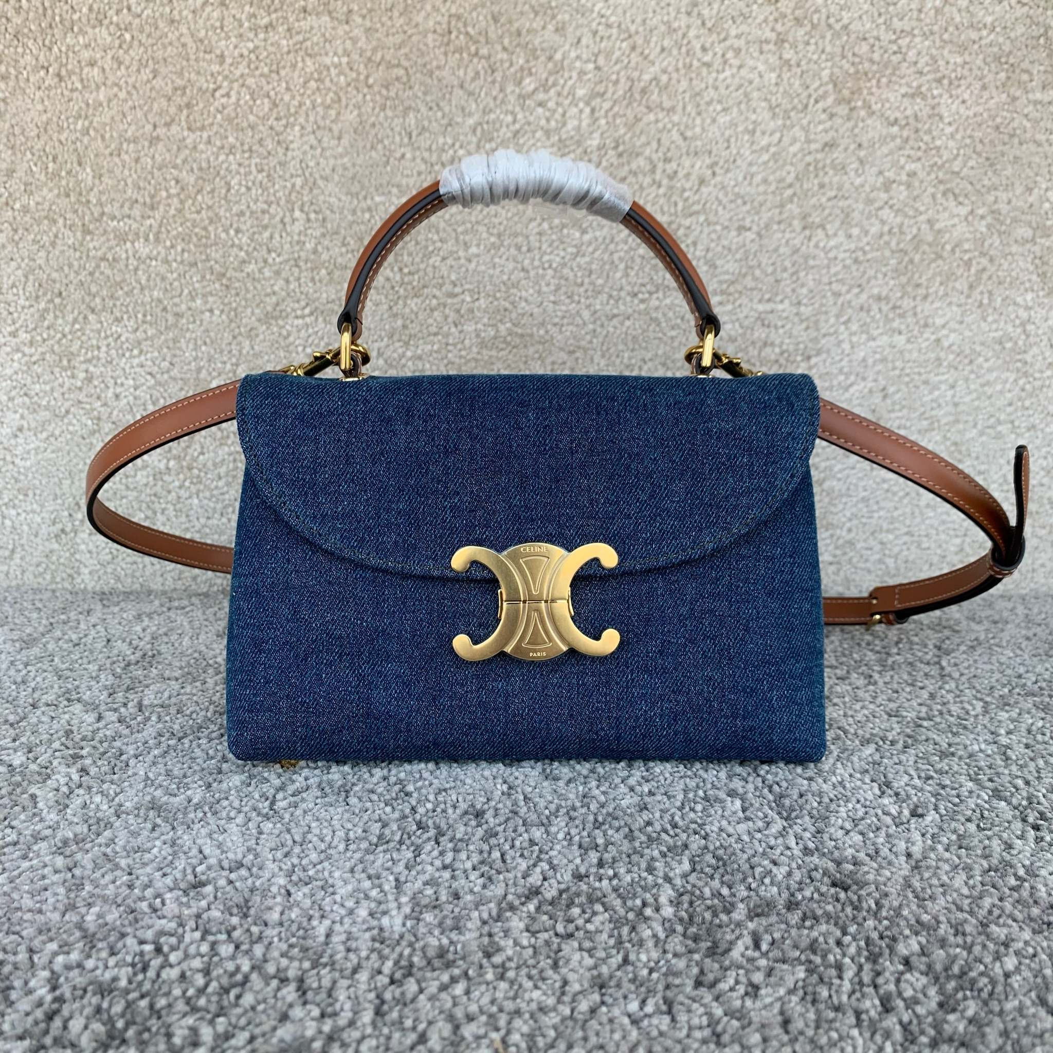 TEEN NINO手袋，牛仔蓝/棕褐色，尺寸20.5X13X8厘米， 织物，织物衬里，手提、肩背和斜挎，