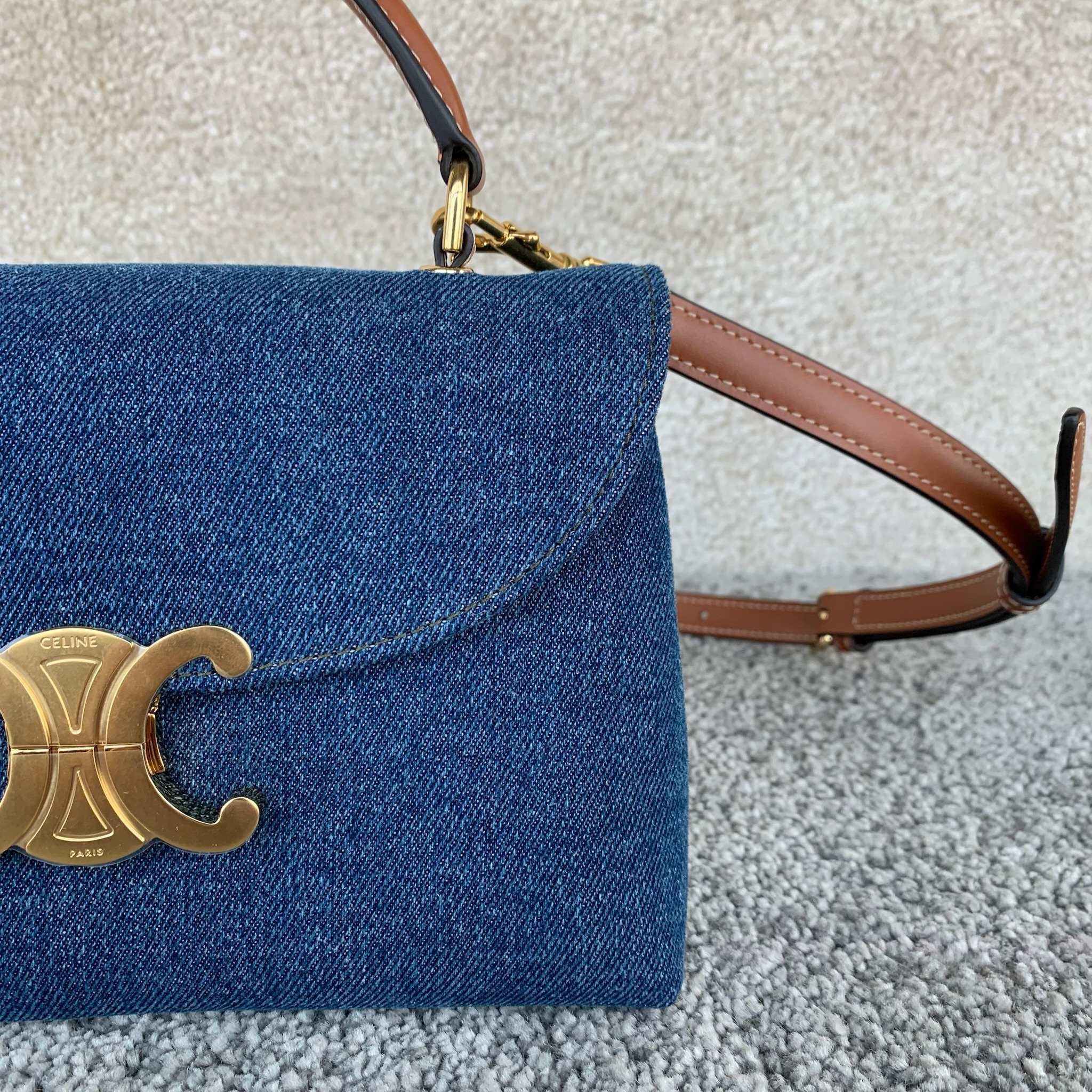 TEEN NINO手袋，牛仔蓝/棕褐色，尺寸20.5X13X8厘米， 织物，织物衬里，手提、肩背和斜挎，