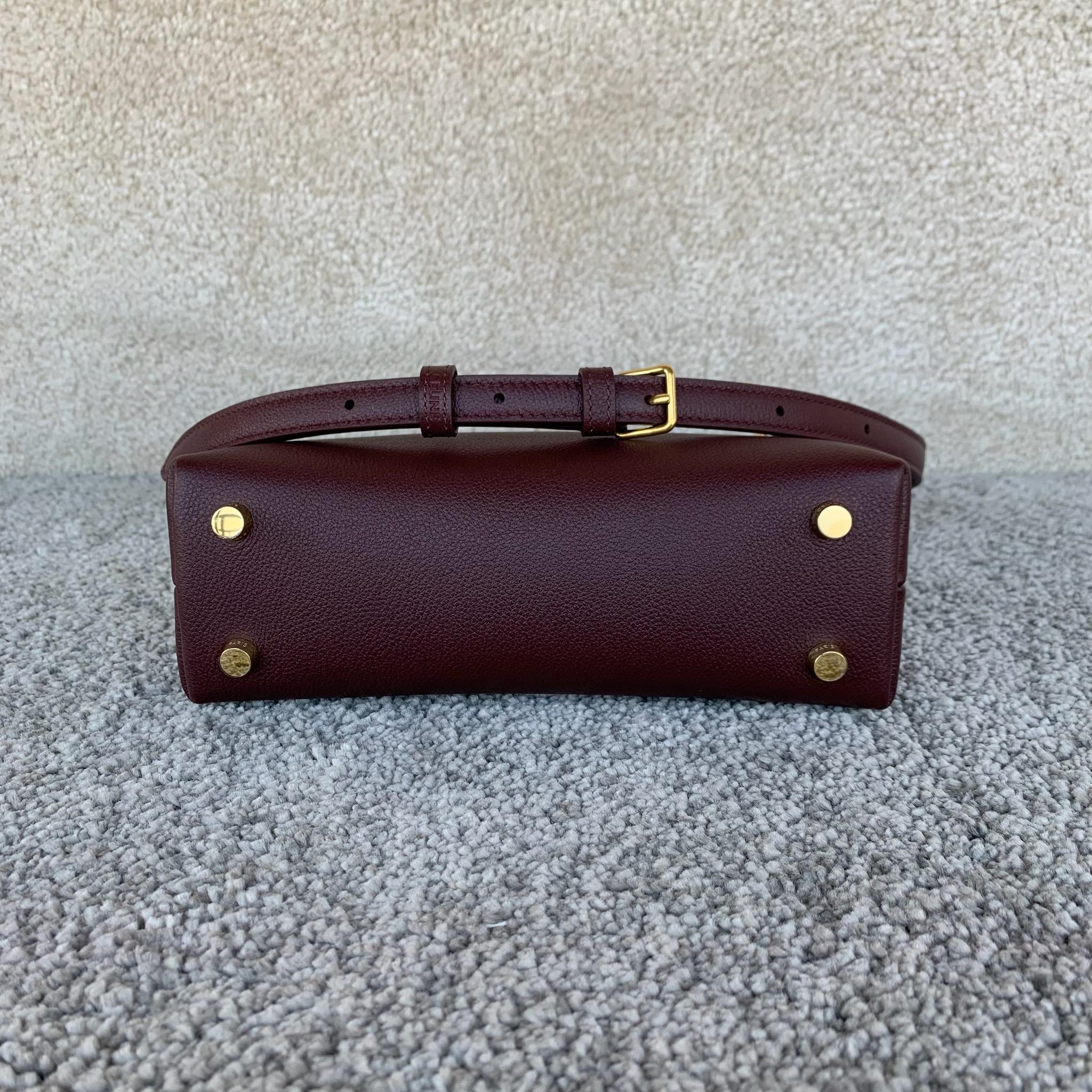 高品质原厂NINO小号 牛皮革手袋，21x13x7厘米，牛皮革，羊皮革衬里金色饰面，手提、肩背和斜挎 T