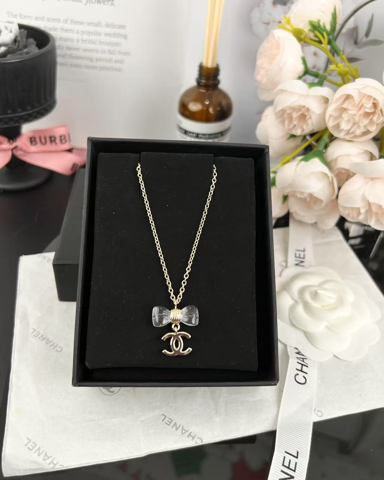 CHANEL Necklace Transparent Resin Bow