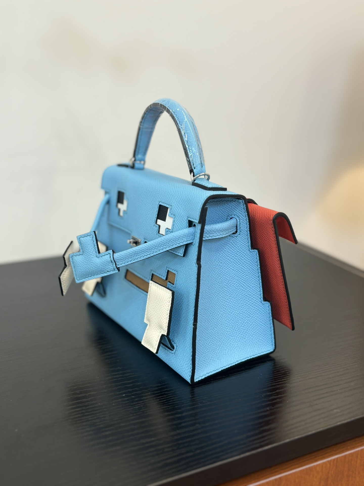 Hermes Mosaic Blue Epsom leather top handle everyday