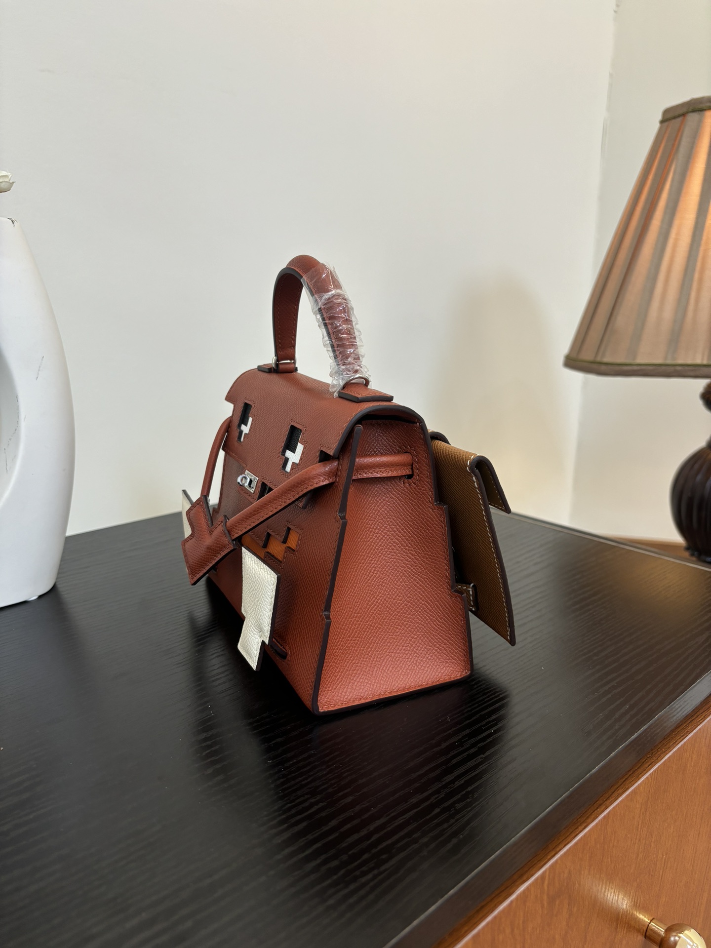Hermes Mosaic Brown Epsom leather with white and black accents top handle everyday