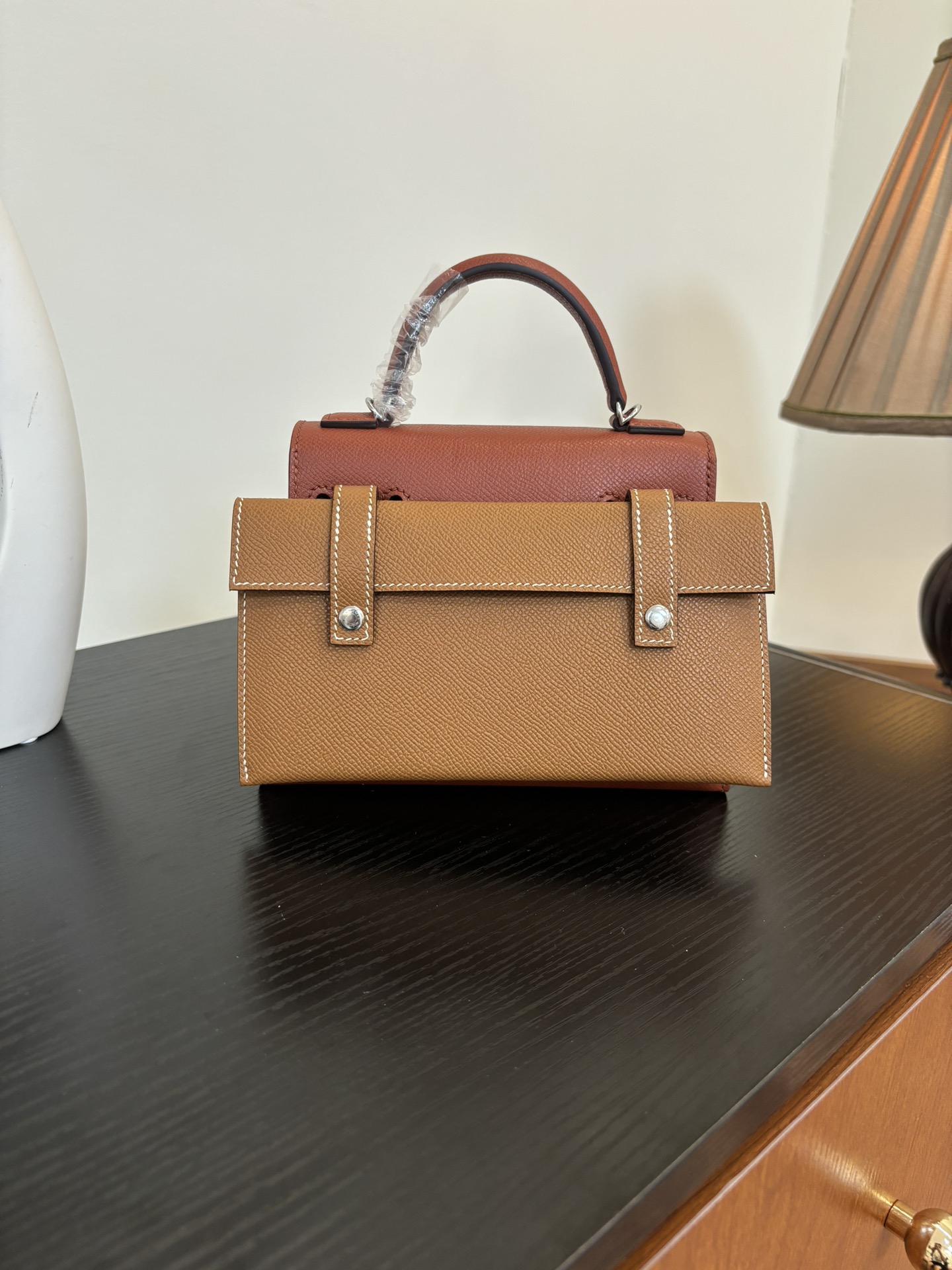 Hermes Mosaic Brown Epsom leather with white and black accents top handle everyday