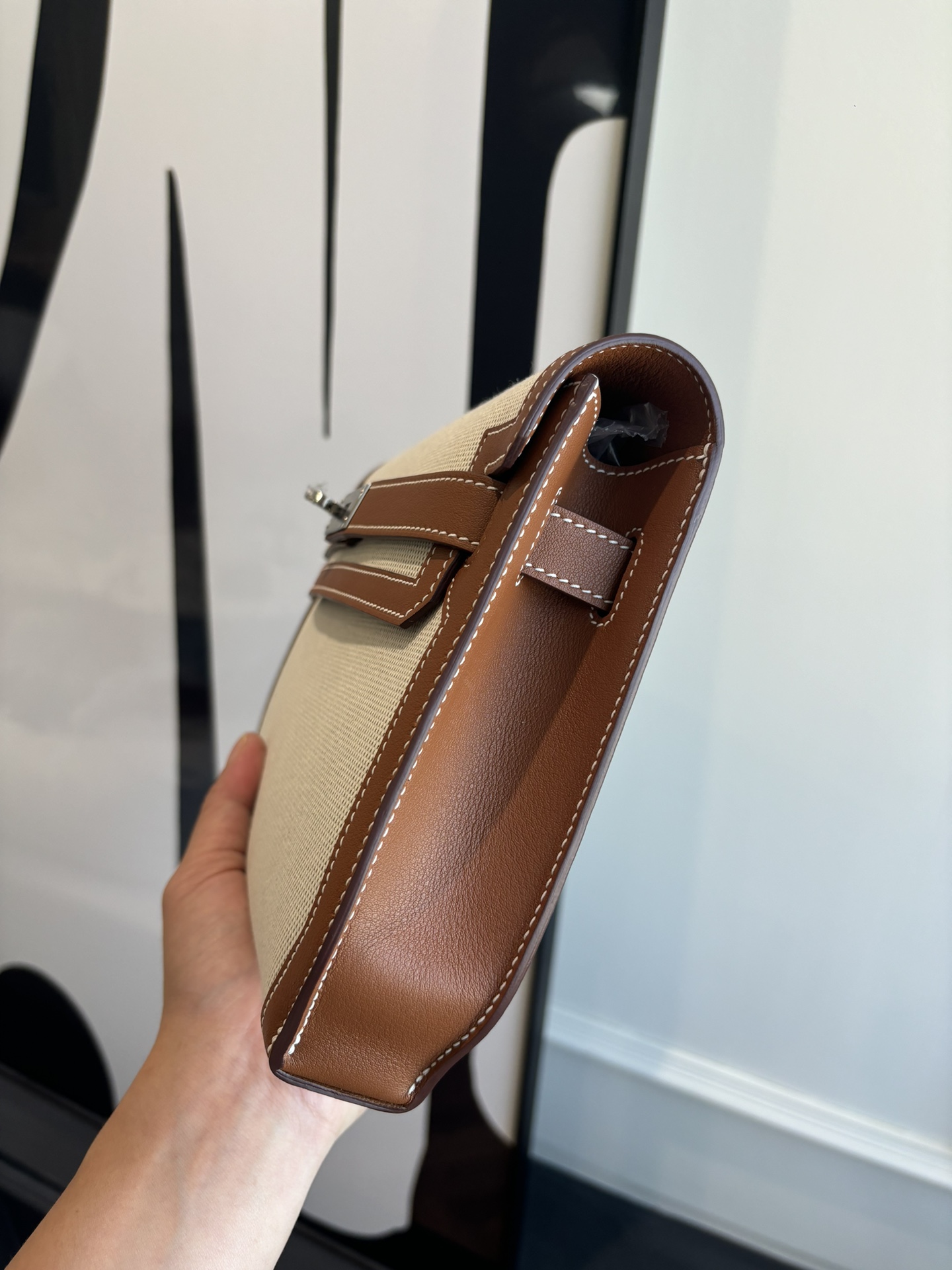 Kelly Depeches 25: Canvas & Swift Leather Handbag with Shoulder Strap 4 i1762399097 104 0