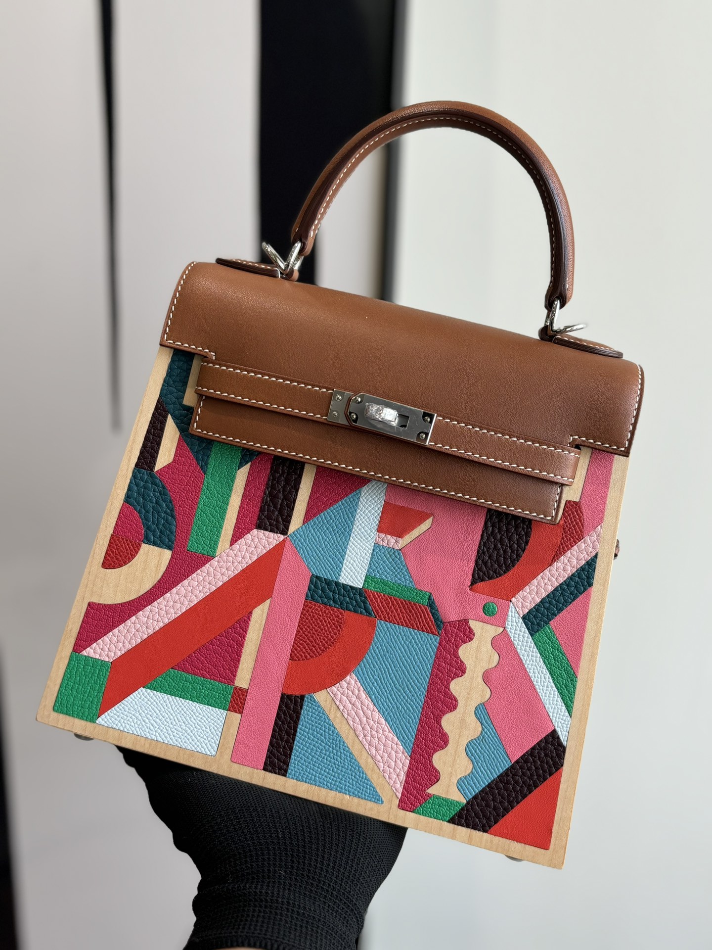 Hermes Kelly Brown wood multicolor top handle everyday