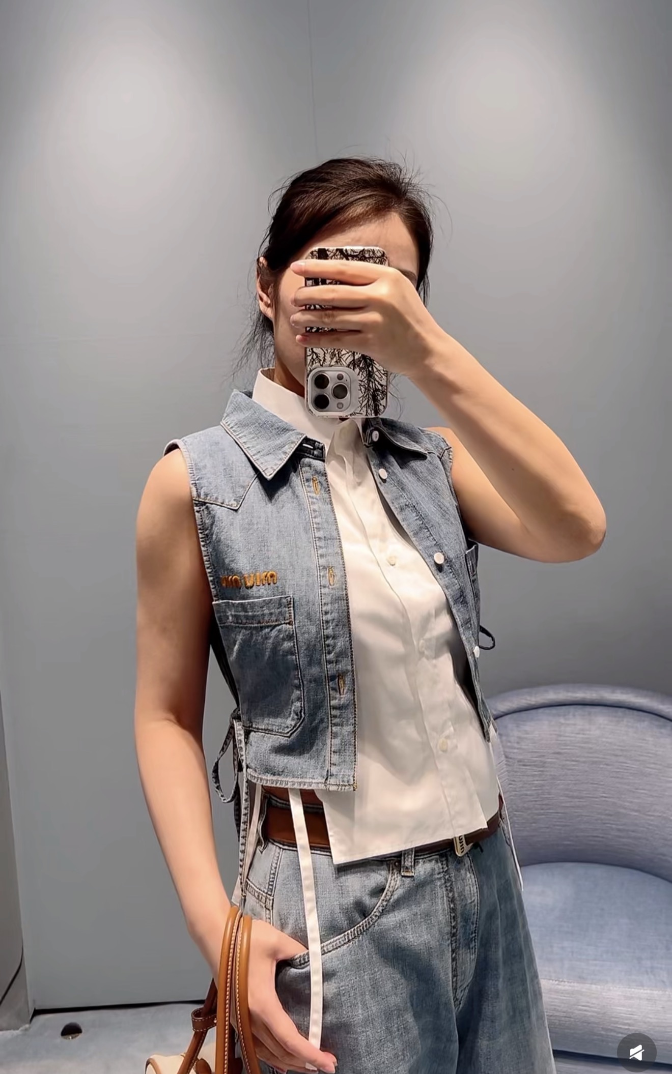 미우미우 데님 베스트 여성 민소매 상세 이미지 6