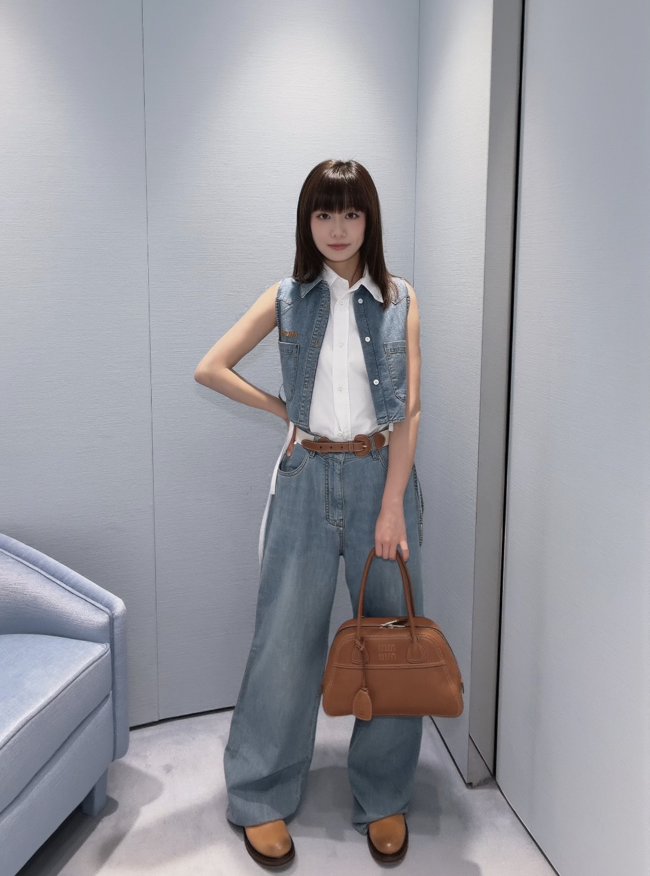 미우미우 데님 베스트 여성 민소매 상세 이미지 3