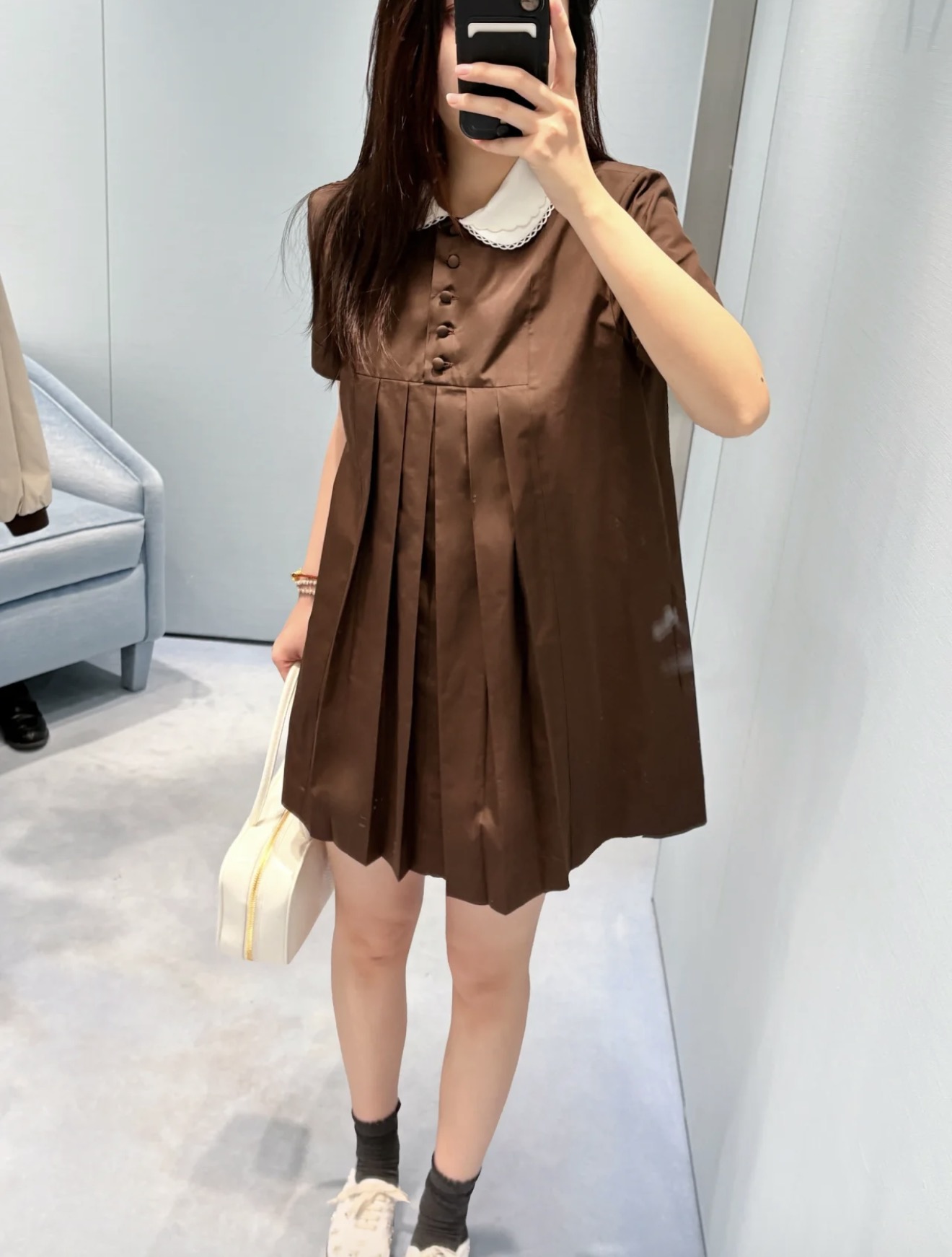 미우미우 피터팬 카라 코튼 반팔 원피스 상세 이미지 7