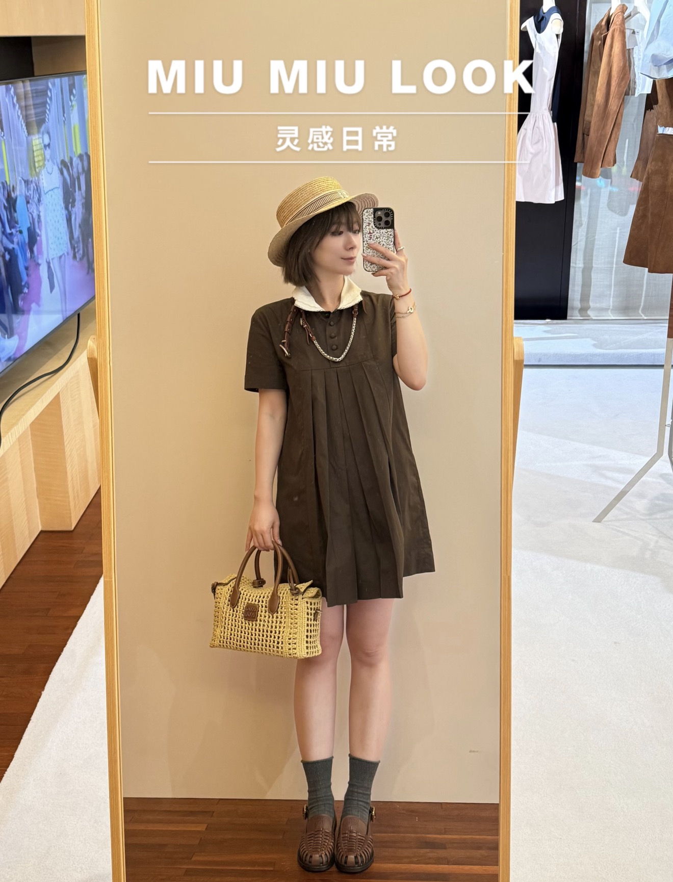 미우미우 피터팬 카라 코튼 반팔 원피스 상세 이미지 6