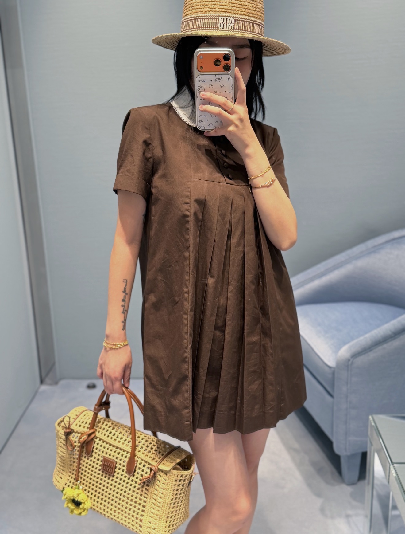 미우미우 피터팬 카라 코튼 반팔 원피스 상세 이미지 3