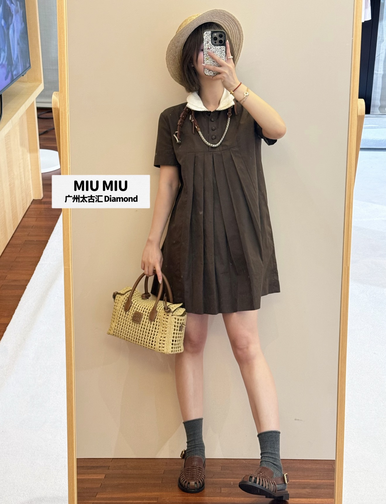 미우미우 피터팬 카라 코튼 반팔 원피스 상세 이미지 5