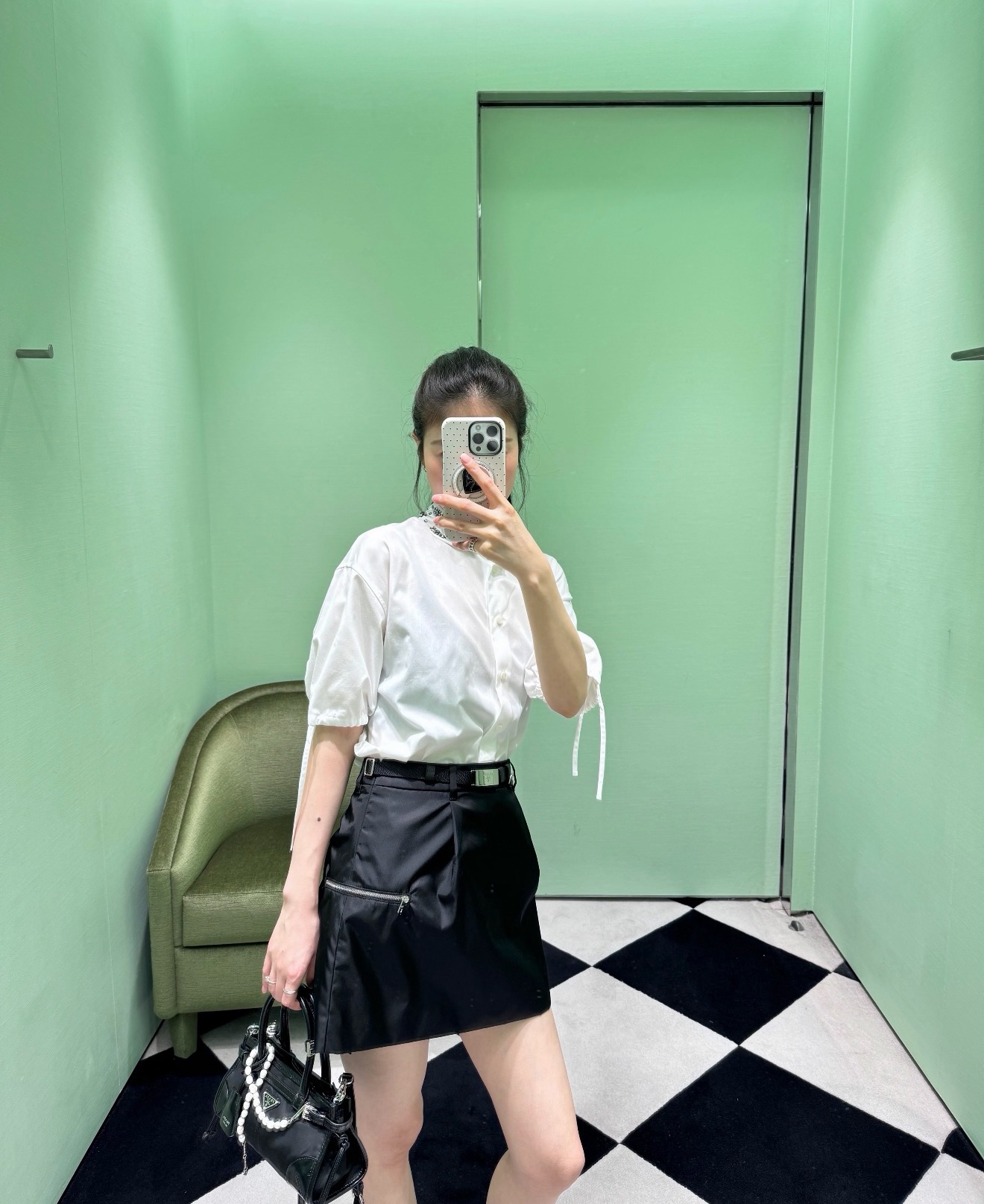 프라다 리사이클 나일론 벨트 미디 스커트 상세 이미지 5
